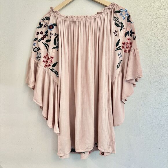 Altar'd State Women's Dusty Rose Gauze Dress Embroidered Off Shoulder Small - Picture 7 of 13